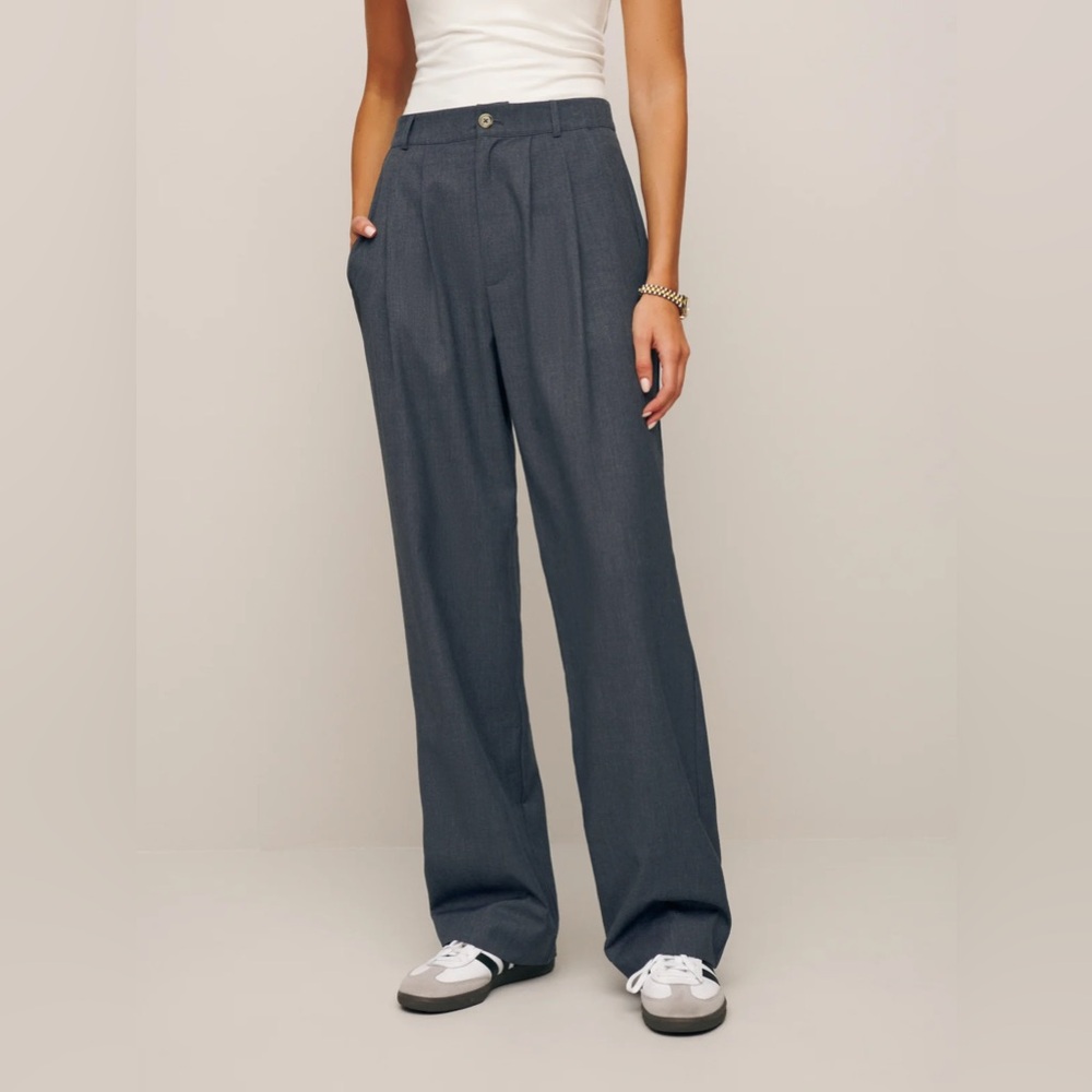 NWOT Reformation Mason Pant High Waisted Wide Leg in Charcoal Grey Size 0 Petite